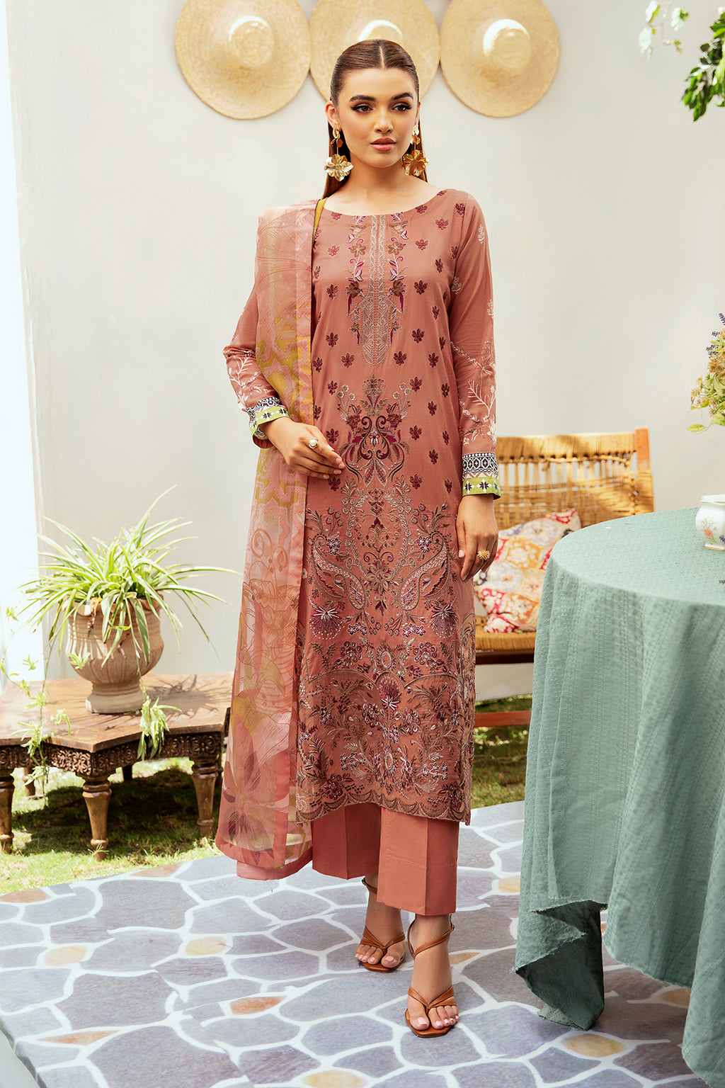 Ramsha 3 Piece Stitched Embroidered lawn Suit - L-1212