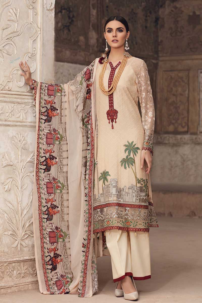 Gul Ahmed Embroidered Chiffon Unstitched 3 Piece Suit LE-05