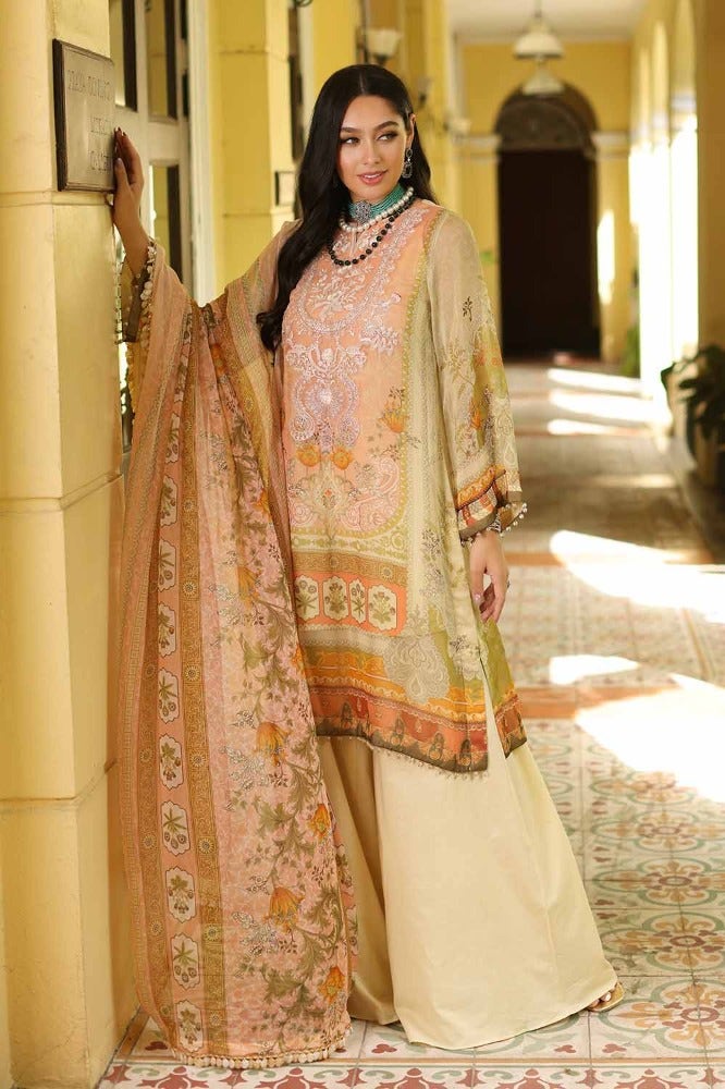 Gul Ahmed 3PC Embroidered Digital Printed Chiffon Unstitched Suit with Digital Printed Chiffon Dupatta and Inner - LE-32013