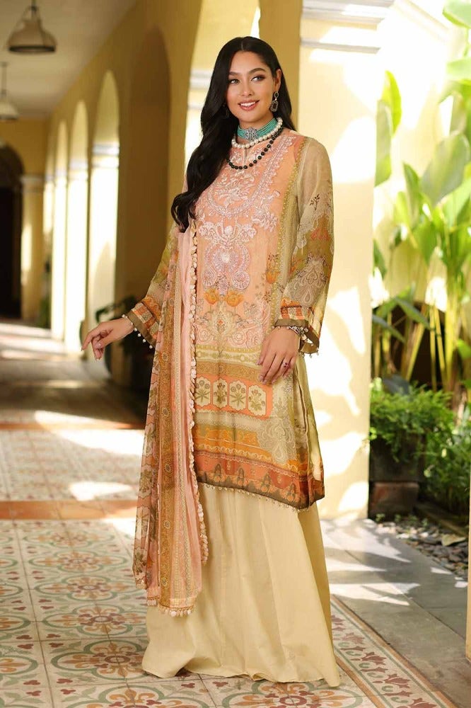 Gul Ahmed 3PC Embroidered Digital Printed Chiffon Unstitched Suit with Digital Printed Chiffon Dupatta and Inner - LE-32013