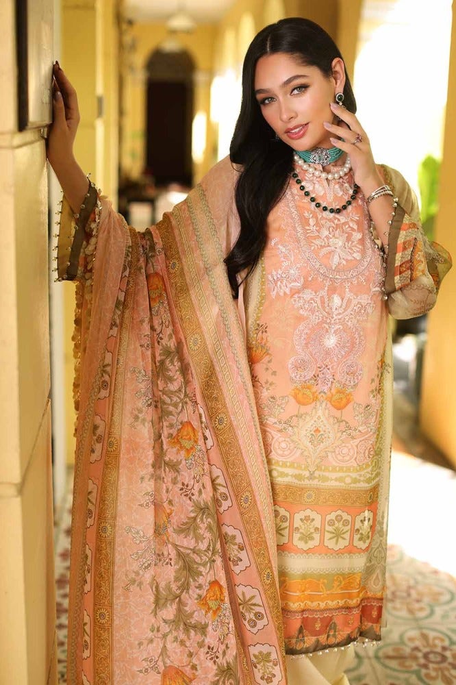 Gul Ahmed 3PC Embroidered Digital Printed Chiffon Unstitched Suit with Digital Printed Chiffon Dupatta and Inner - LE-32013