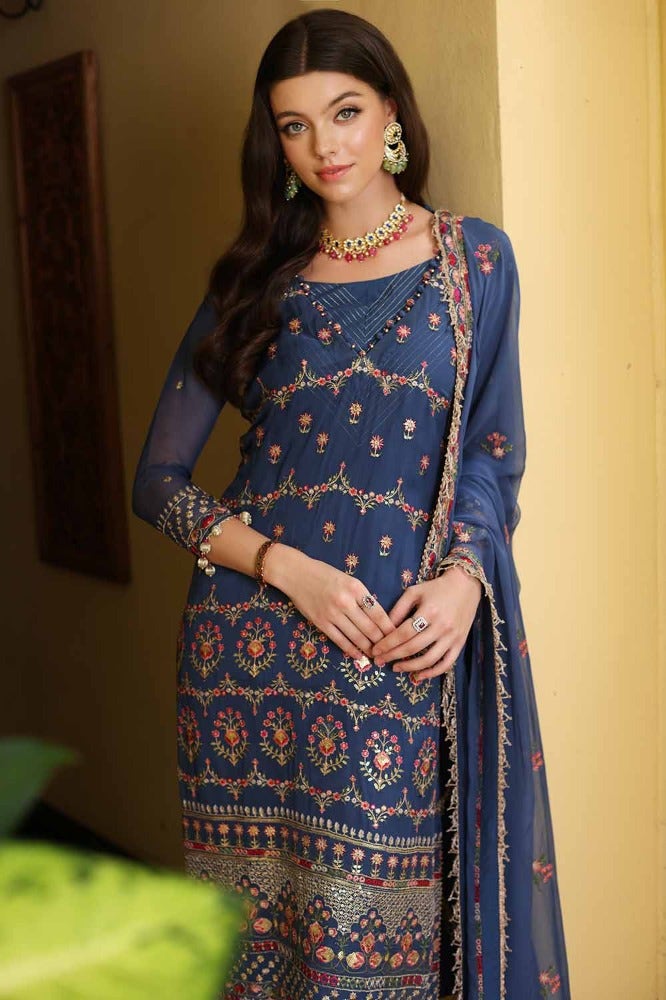 Gul Ahmed 3PC Embroidered Chiffon Unstitched Suit with Embroidered Chiffon Dupatta and Inner - LE-42014