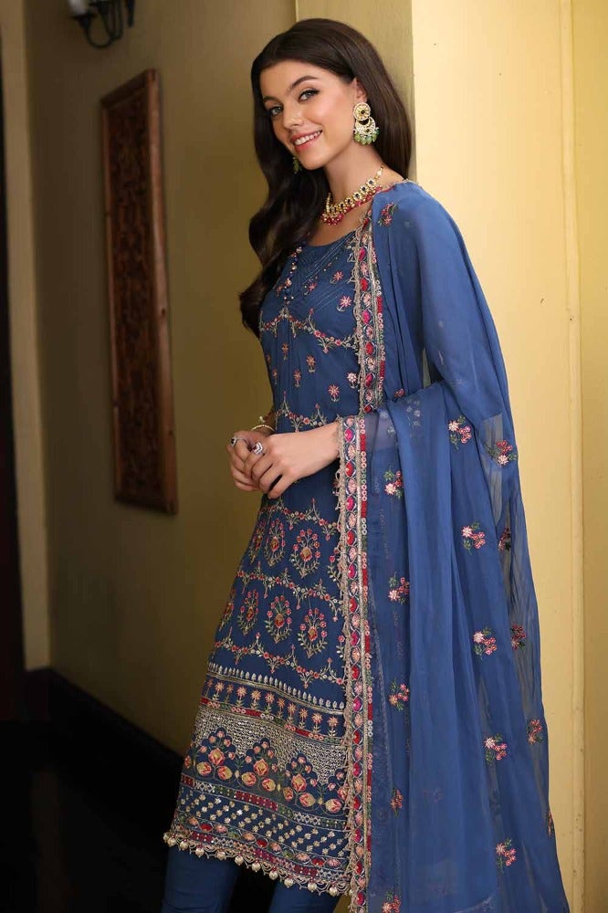 Gul Ahmed 3PC Embroidered Chiffon Unstitched Suit with Embroidered Chiffon Dupatta and Inner - LE-42014