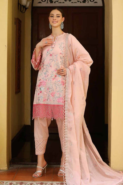 Gul Ahmed 3PC Embroidered Paper Cotton Unstitched Suit with Embroidered Paper Cotton Dupatta and Inner - LE-42015