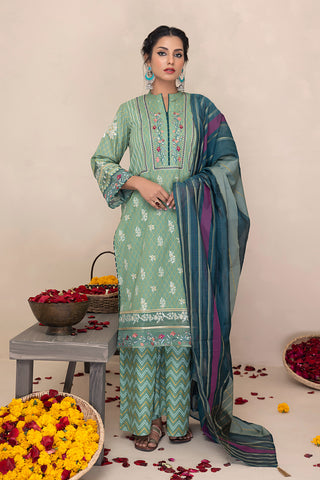 Lakhany 03 Piece Unstitched Printed Embroidered Lawn Suit - LG-EA-0345