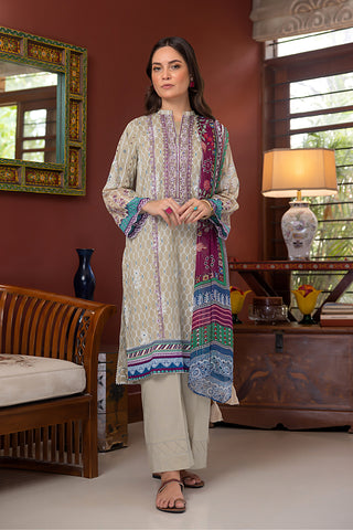 Lakhany 03 Piece Unstitched Printed Embroidered Lawn Suit - LG-EA-0445