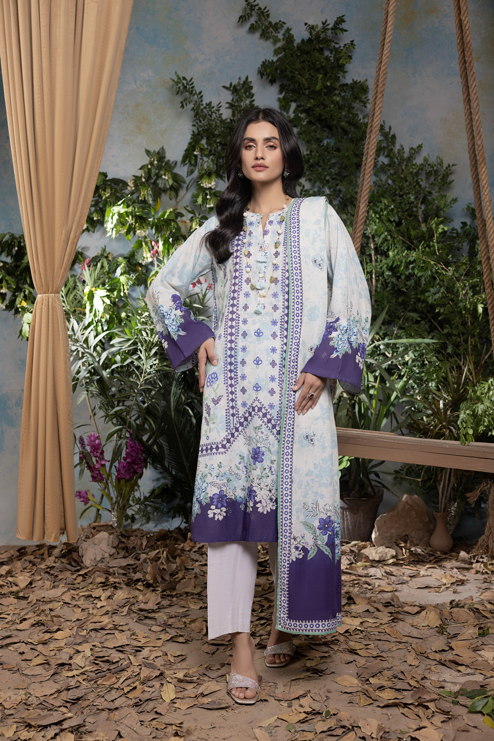 Lakhany 03 Piece Unstitched Digital Printed Textured Karandi Suit - LG-IZ-0231