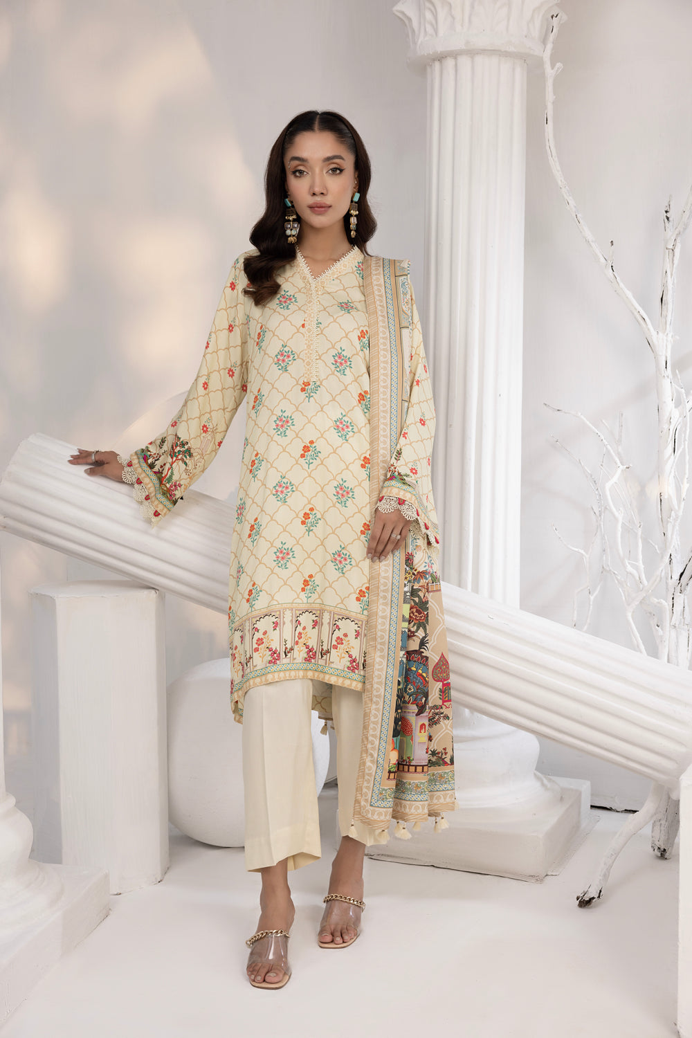 Lakhany 03 Piece Unstitched Printed Cottel Suit - LG-IZ-0240