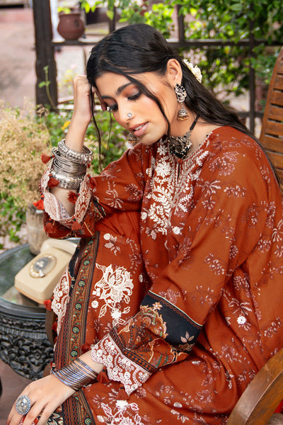 Lakhany 03 Piece Unstitched Dastan Printed Embroidered Khaddar Suit - LG-MB-0025