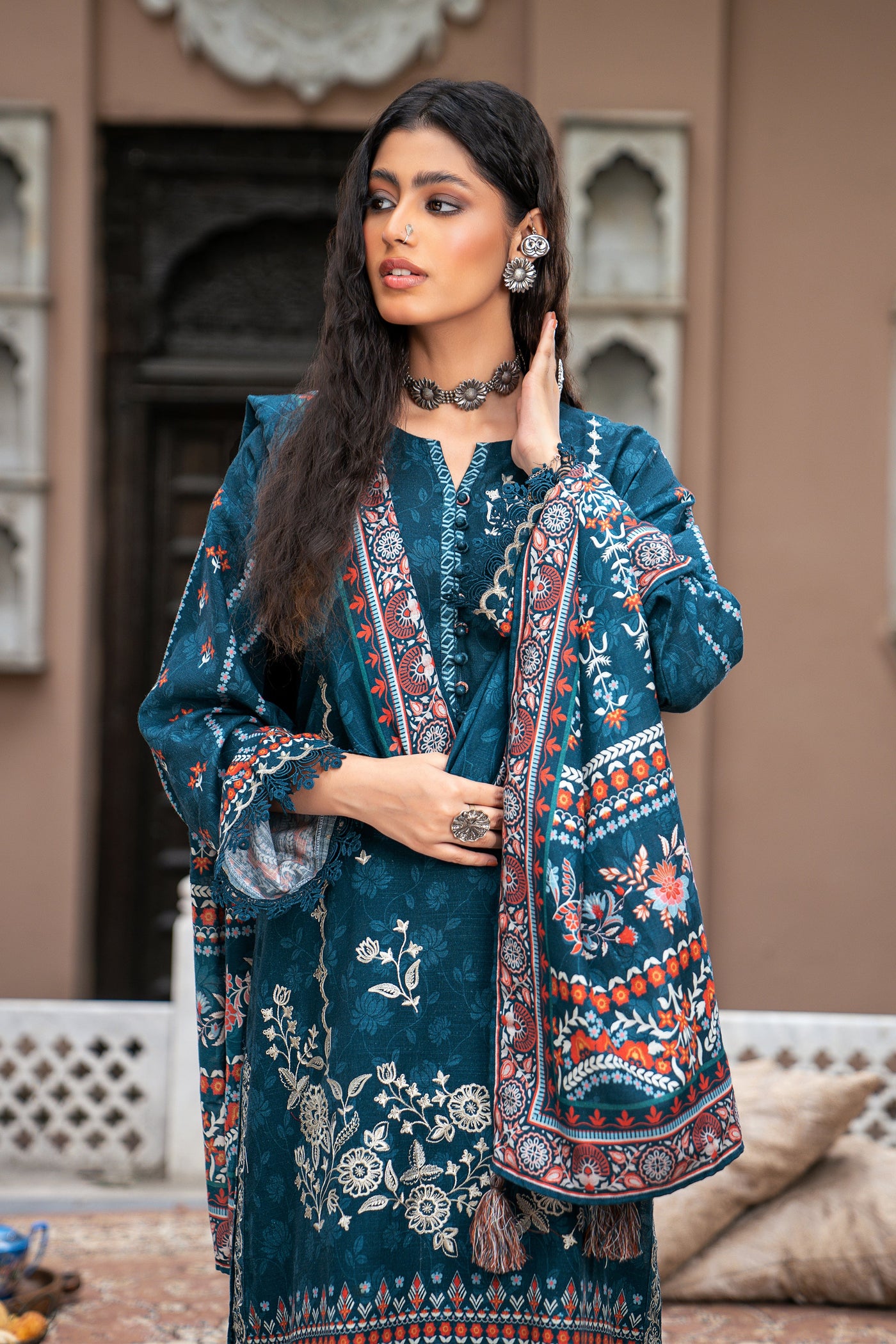 Lakhany 03 Piece Stitched Dastan Embroidered Khaddar Suit - LG-MB-0042