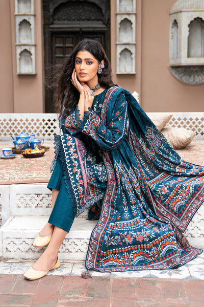 Lakhany 03 Piece Stitched Dastan Embroidered Khaddar Suit - LG-MB-0042