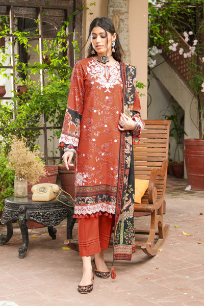 Lakhany 03 Piece Stitched Dastan Embroidered Khaddar Suit - LG-MB-0043