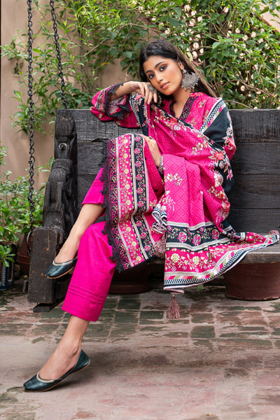 Lakhany 03 Piece Unstitched Dastan Printed Embroidered Khaddar Suit - LG-RL-0096