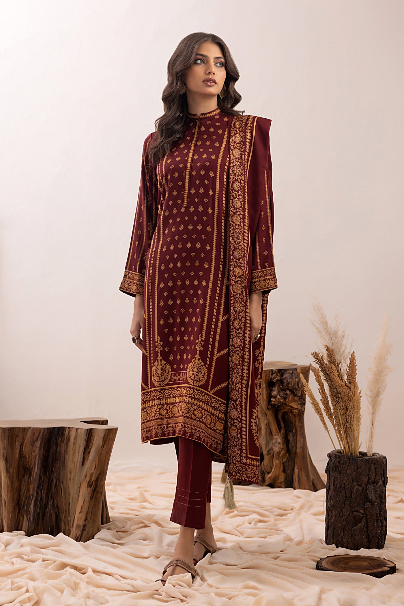 Lakhany 3 Piece Stitched Pashmina Prints Suit LG-RM-0057(B)