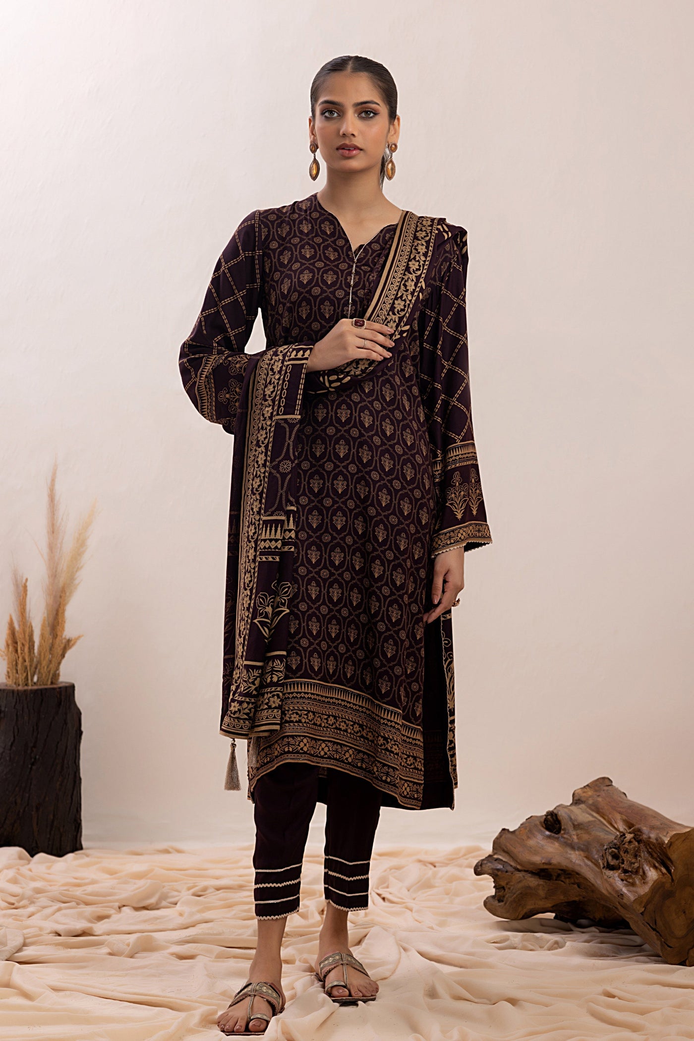 Lakhany 3 Piece Stitched Pashmina Prints Suit LG-RM-0056