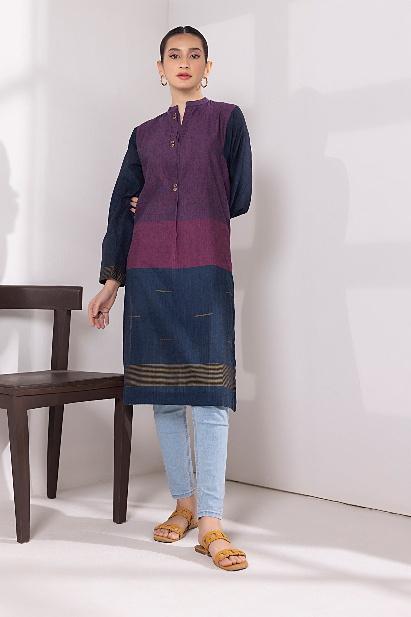 Lakhany 01 Piece Ready to Wear Yarn Dyed Cotton Embroidered Shirt - LG-SK-0192