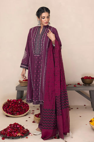 Lakhany 03 Piece Unstitched Printed Embroidered Lawn Suit - LG-ZH-0039
