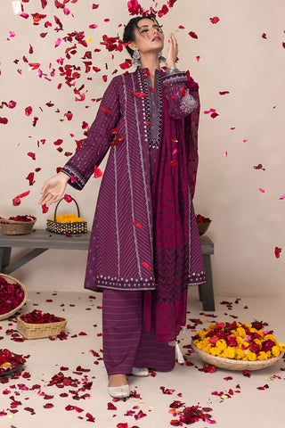 Lakhany 03 Piece Unstitched Printed Embroidered Lawn Suit - LG-ZH-0039