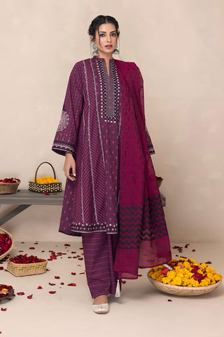 Lakhany 03 Piece Unstitched Printed Embroidered Lawn Suit - LG-ZH-0039