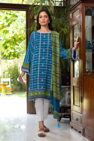 Lakhany 03 Piece Unstitched Printed Embroidered Lawn Suit - LG-ZH-0047