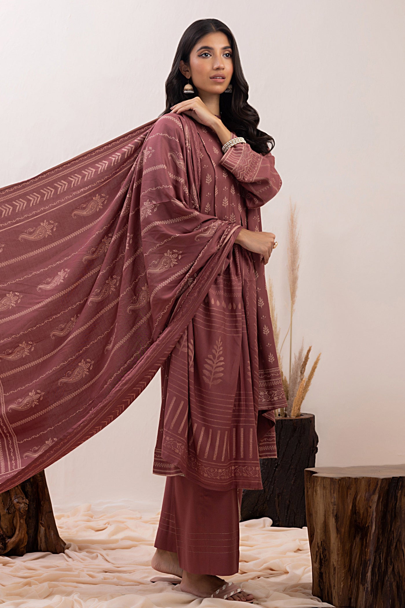 Lakhany 3 Piece Unstitched Pashmina Prints Suit LG-ZH-0093-A