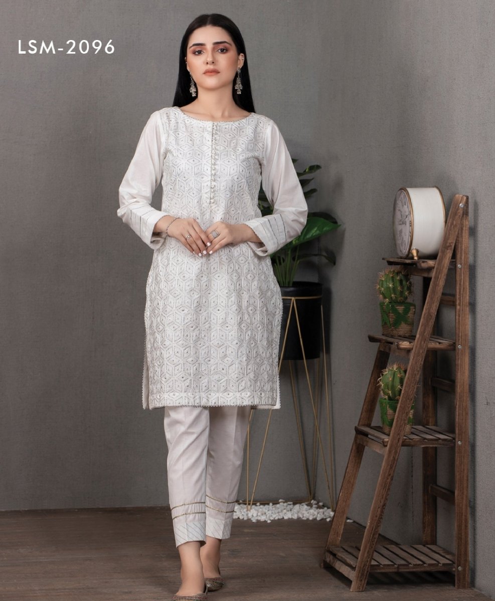 Lakhani Classic White Pret 01 Piece Stitched Embroidered Shirt LSM-2096