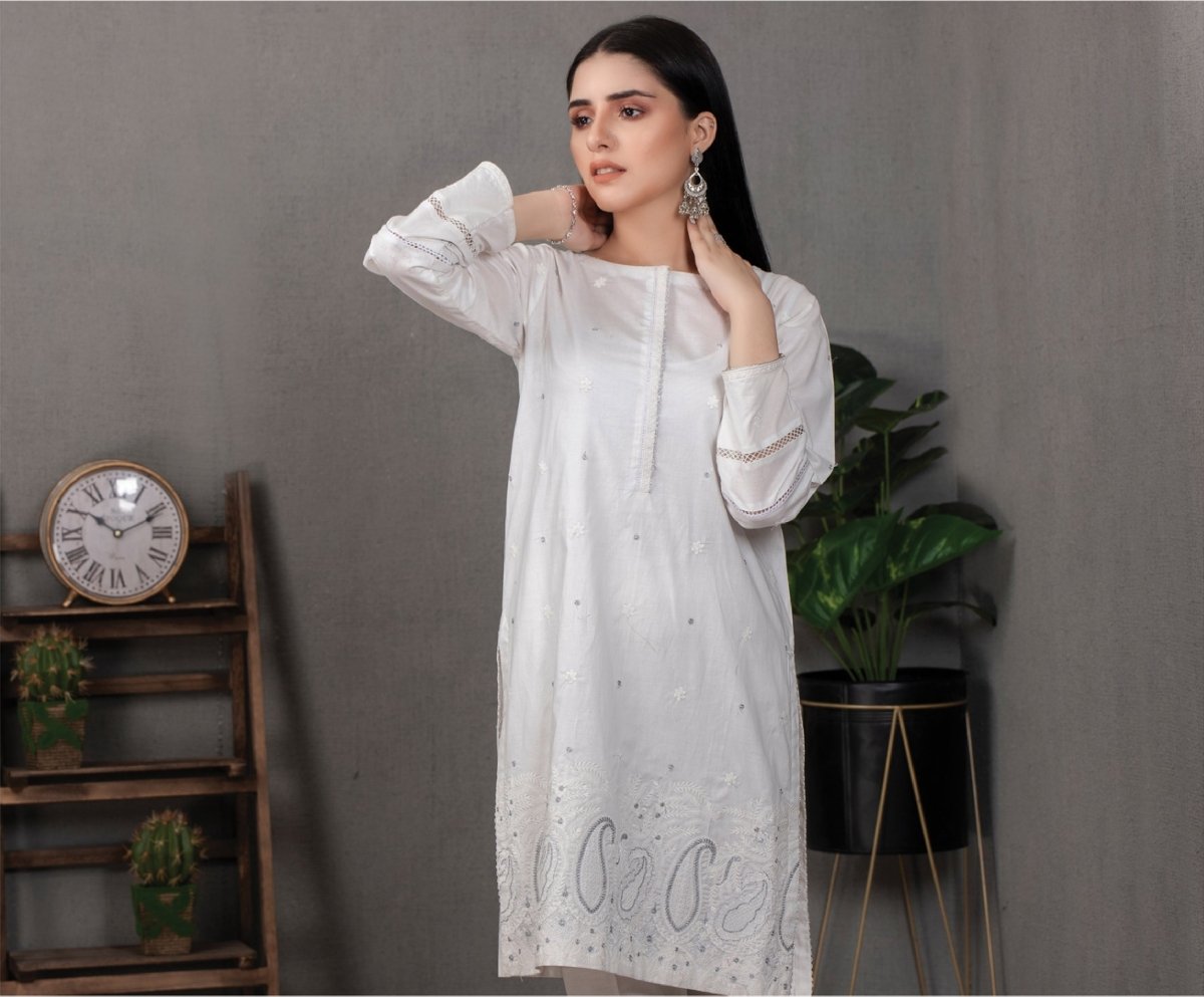 Lakhani Classic White Pret 01 Piece Stitched Embroidered Shirt LSM-2097