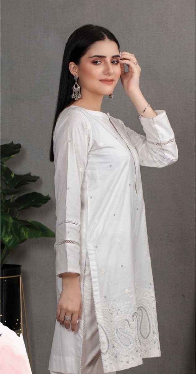 Lakhani Classic White Pret 01 Piece Stitched Embroidered Shirt LSM-2097