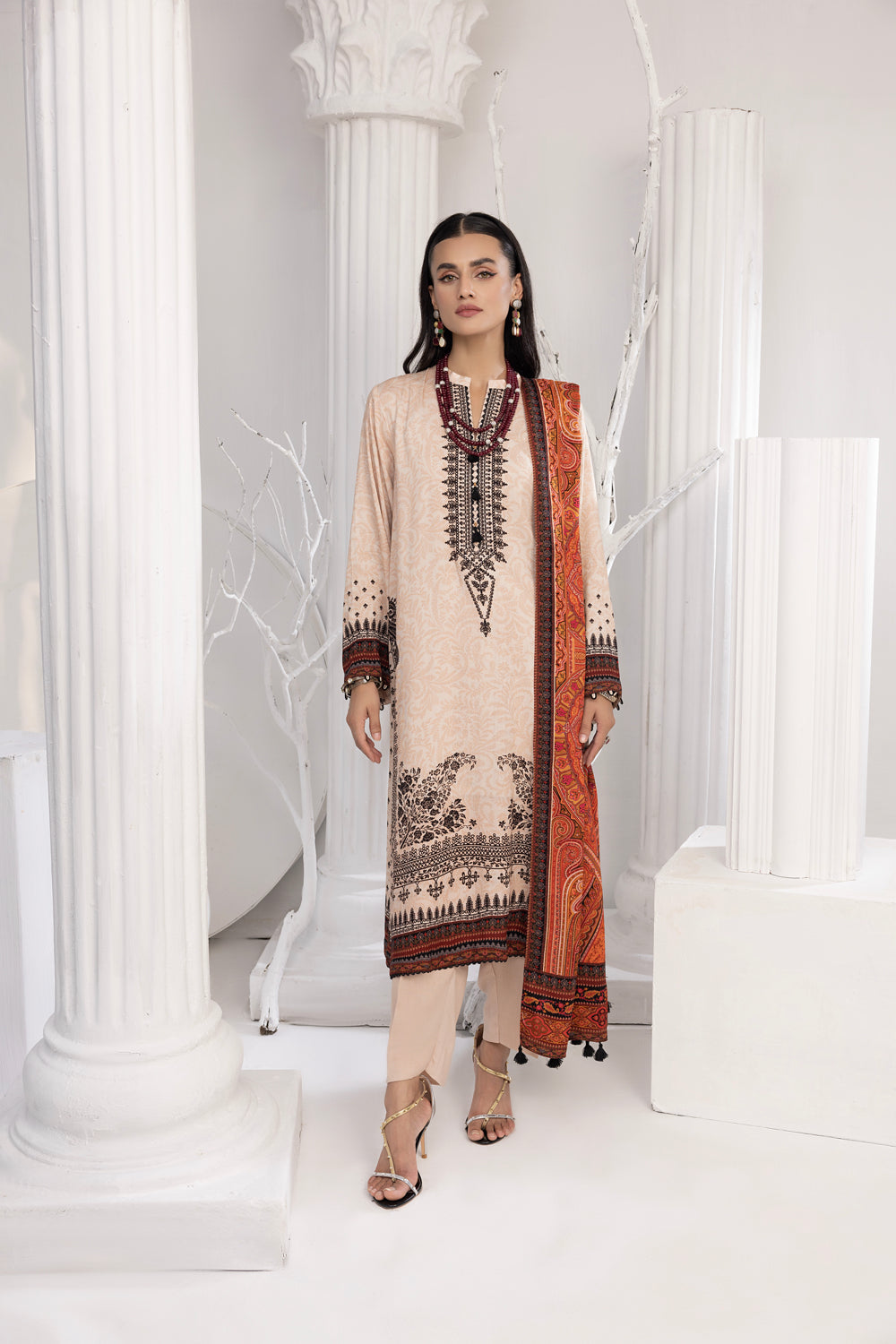 Lakhany 03 Piece Stitched Printed Cottel with Printed Jacquard Suit - LSM-3829