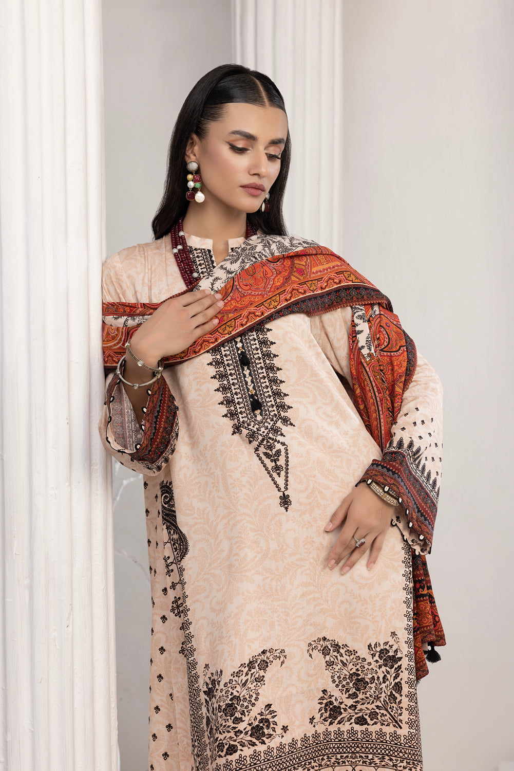 Lakhany 03 Piece Stitched Printed Cottel with Printed Jacquard Suit - LSM-3829