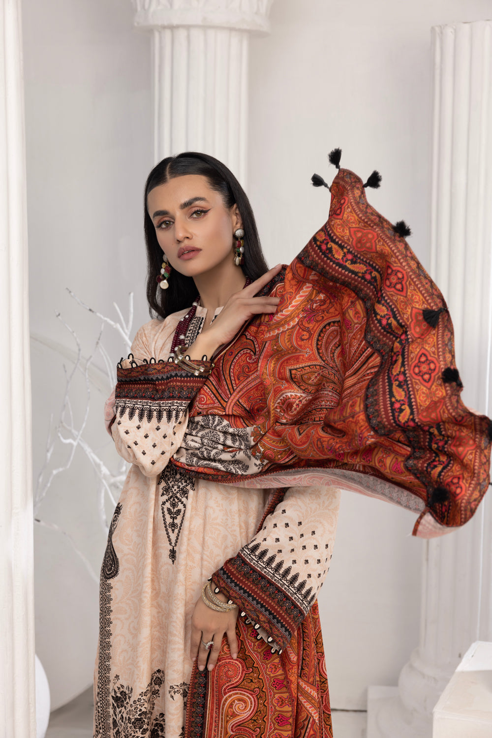 Lakhany 03 Piece Stitched Printed Cottel with Printed Jacquard Suit - LSM-3829