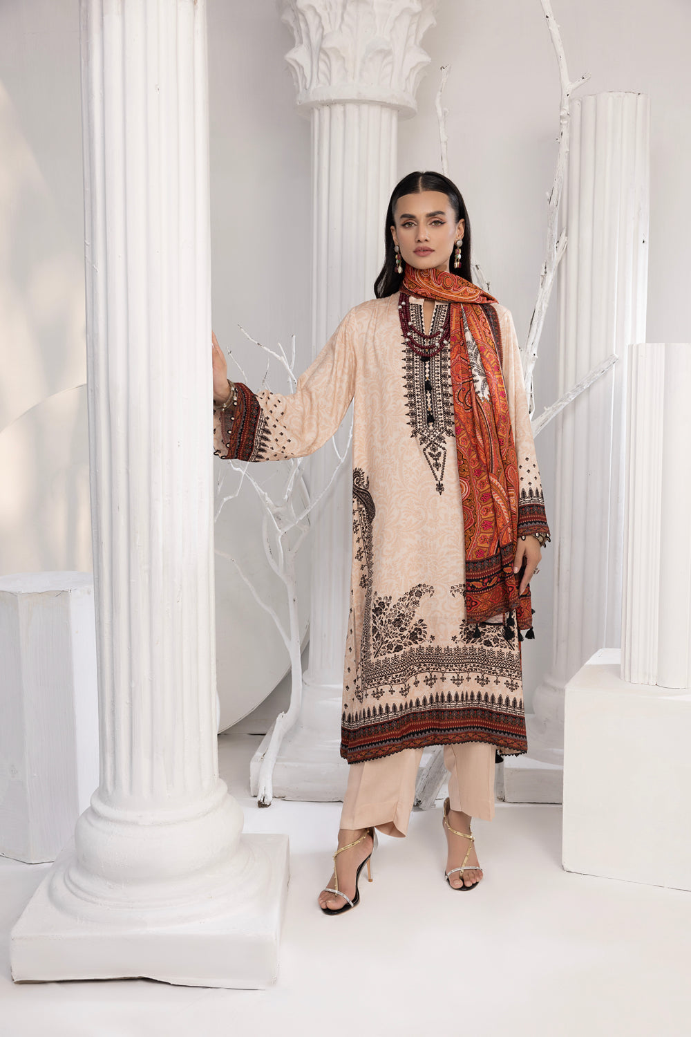 Lakhany 03 Piece Stitched Printed Cottel with Printed Jacquard Suit - LSM-3829