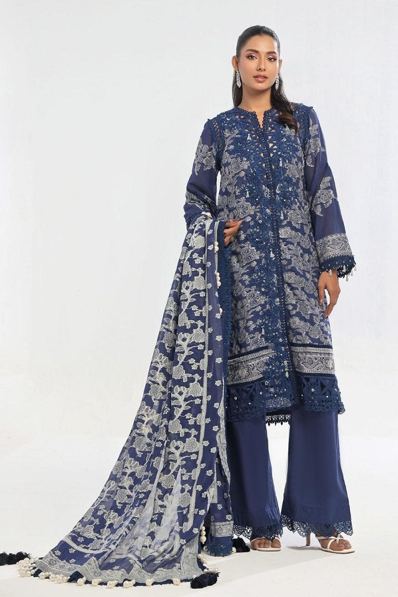 Gul Ahmed 3 Piece Unstitched Embroidered Swiss Voile Suit with Lacquer Printed Chiffon Dupatta LSV-52001