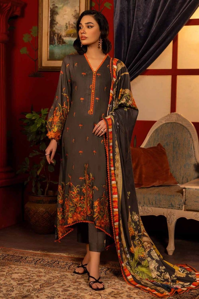 Gul Ahmed 3PC Embroidered Linen Unstitched Suit with Digital Printed Linen Dupatta LT-32005