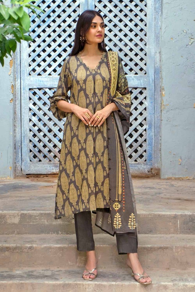 Gul Ahmed 3PC Digital Printed Dobby Linen Unstitched Suit LT-32023 A