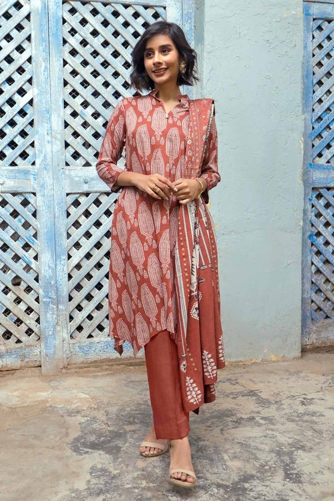 Gul Ahmed 3PC Digital Printed Dobby Linen Unstitched Suit LT-32023 B