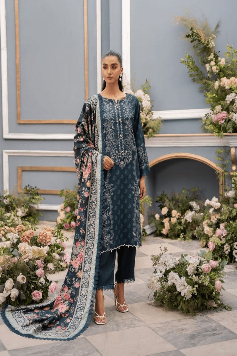 Mausummary 3 Piece Stitched Printed Linen Doria Suit - Leila