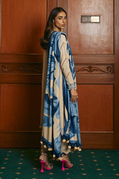 SANA SAFINAZ 3 Piece Unstitched dyed slub shirt with tufts blue embroidery stands - M233-011B-CP