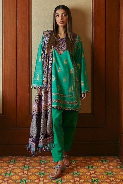 SANA SAFINAZ 3 Piece Unstitched Dyed Slub Shirt with Digital Printed Pashmina Shawl - M233-012B-CP
