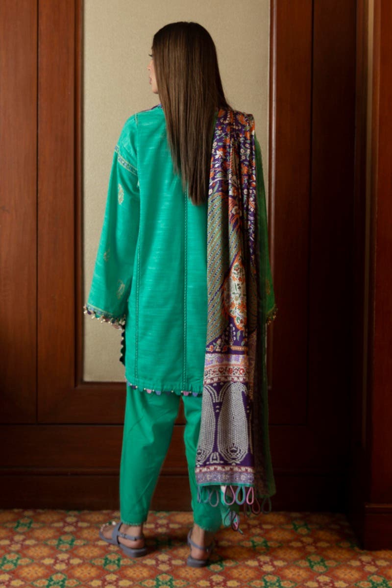 SANA SAFINAZ 3 Piece Unstitched Dyed Slub Shirt with Digital Printed Pashmina Shawl - M233-012B-CP