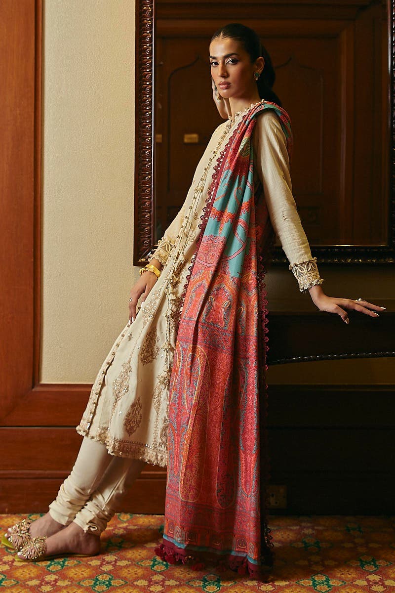 SANA SAFINAZ 3 Piece Unstitched Dyed Slub Shirt with Digital Printed Pashmina Shawl - M233-017B-CP