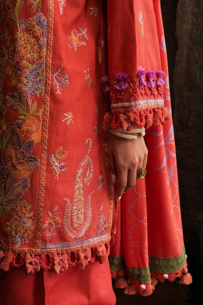 SANA SAFINAZ 3 Piece Unstitched Dyed Slub Shirt with Printed Pashmina Shawl - M233-020B-CP