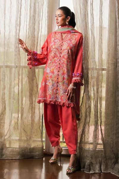 SANA SAFINAZ 3 Piece Unstitched Dyed Slub Shirt with Printed Pashmina Shawl - M233-020B-CP