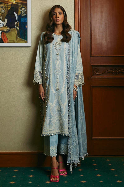 SANA SAFINAZ 3 Piece Unstitched Dyed Slub Shirt with Embroidered Pashmina Shawl - M233-022B-CP