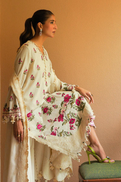 SANA SAFINAZ 3 Piece Unstitched Dyed Slub Shirt with Embroidered Pashmina Shawl - M233-024A-CP