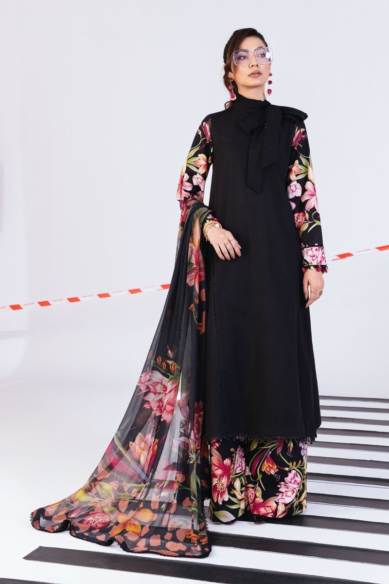 Maria. B 3 Pc Unstitched Printed Slub Khaddar Suit - MB-CUS25-1101 B