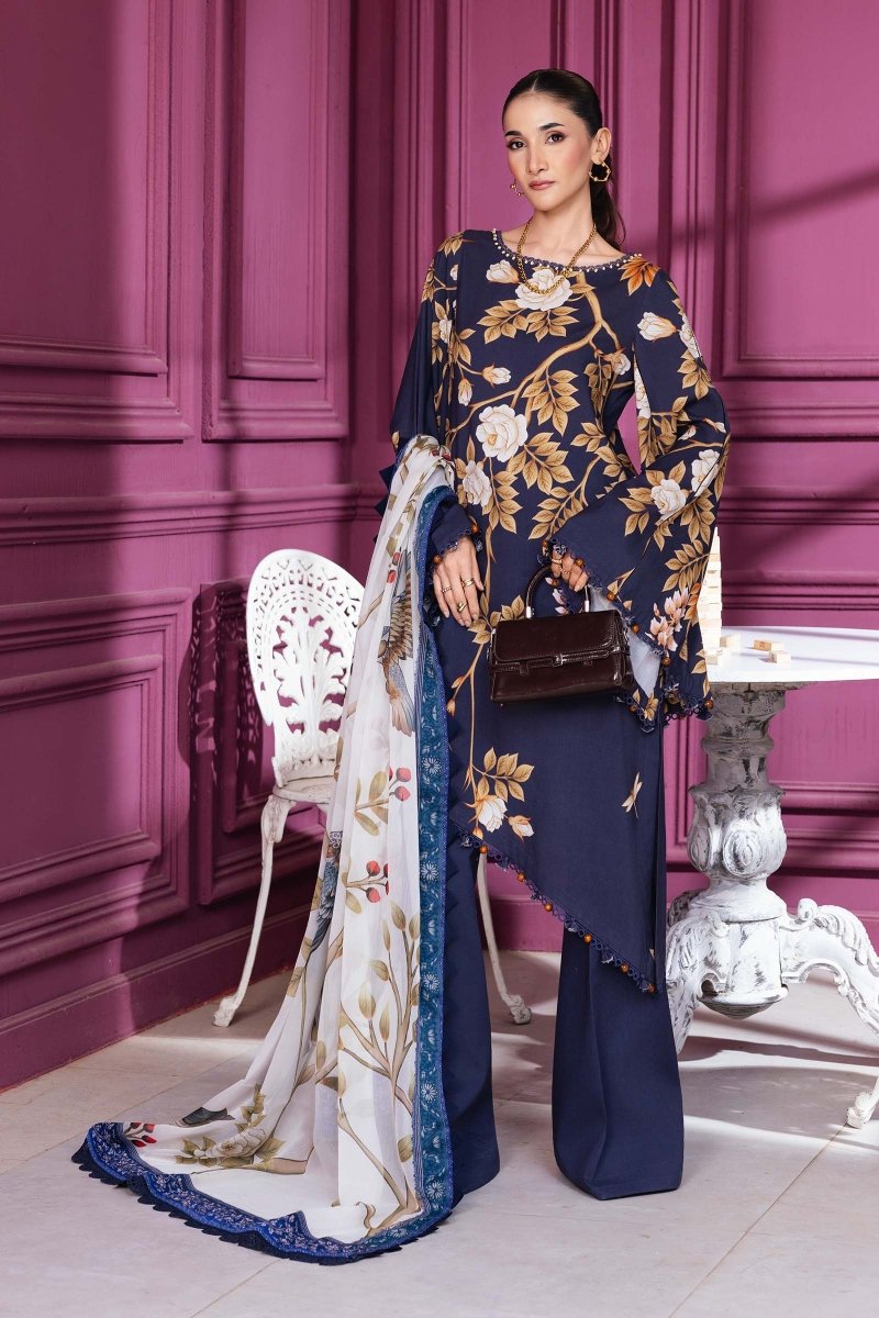 Maria. B 3 Pc Unstitched Printed Linen Suit - MB-CUS25-1102 A