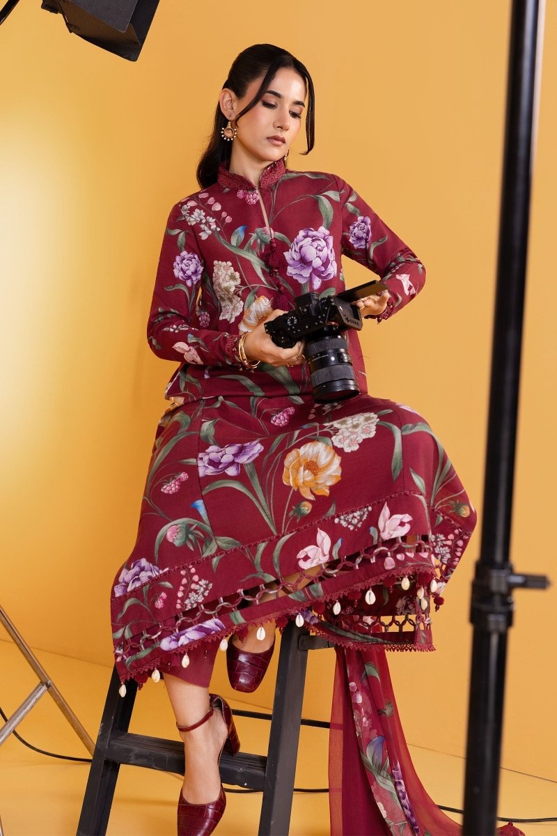 Maria. B 3 Pc Unstitched Printed Slub Khaddar Suit - MB-CUS25-1103 A