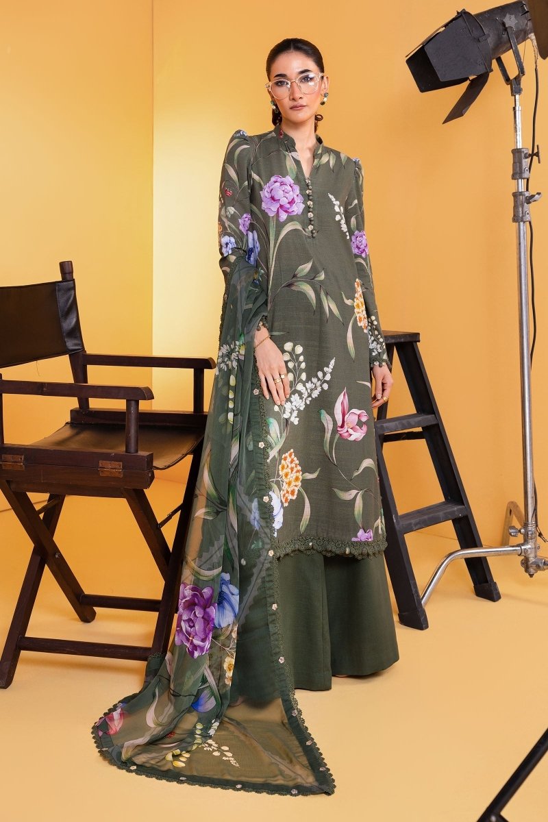 Maria. B 3 Pc Unstitched Printed Slub Khaddar Suit - MB-CUS25-1103 B
