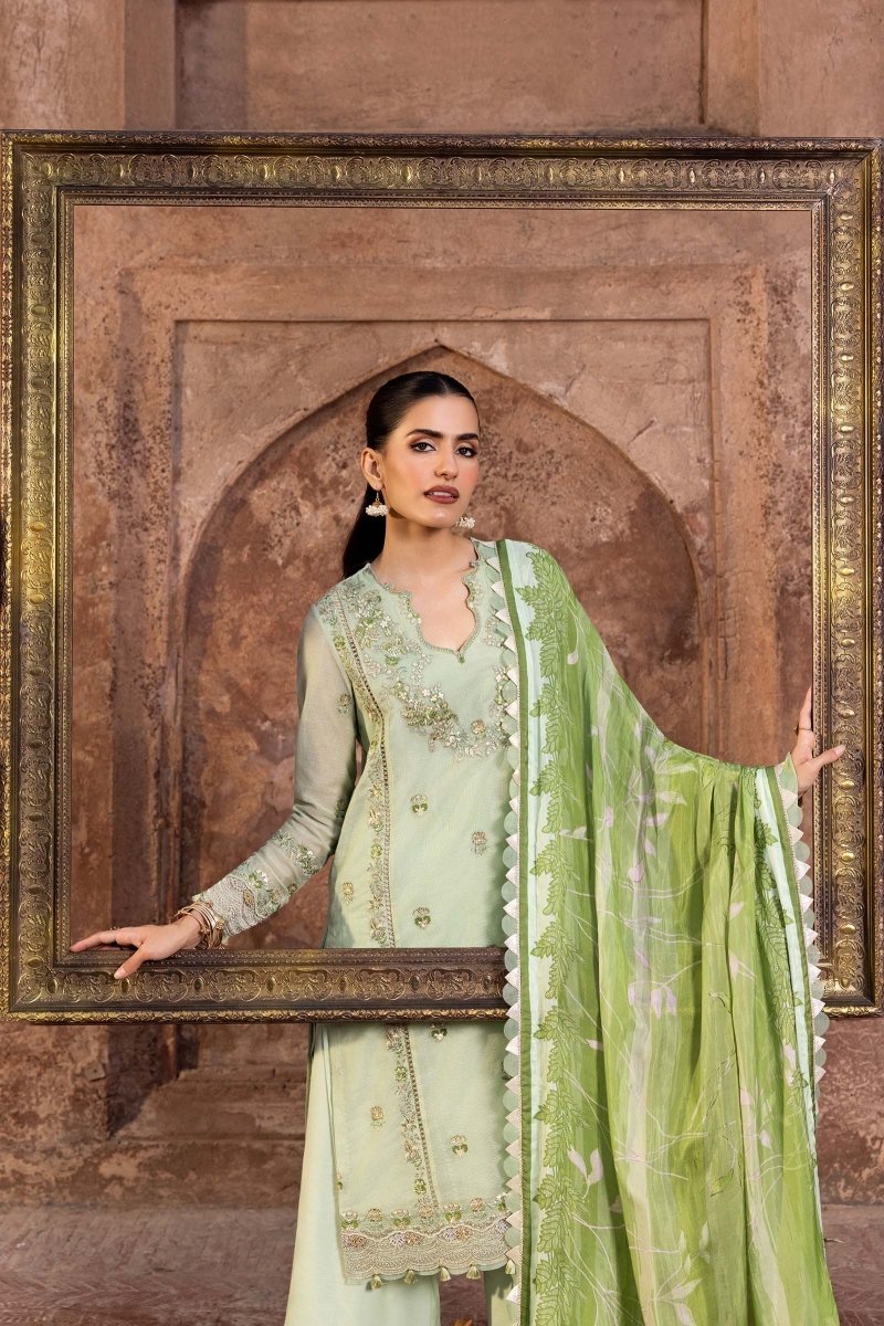 Maria. B 3 Pc Unstitched Embroidered Silk Cotton Net Suit - MB-FUS25-801